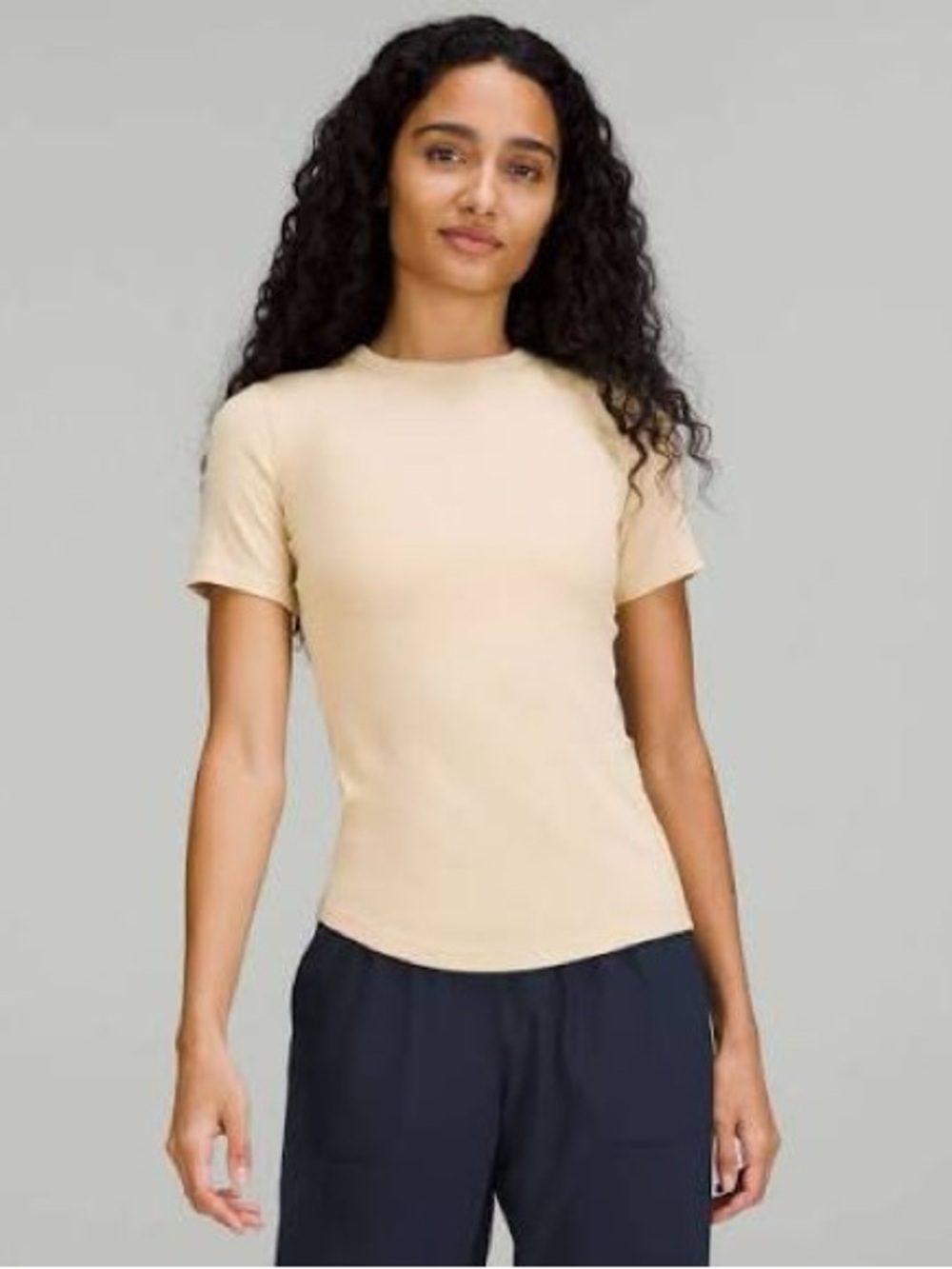 Lululemon Hold Tight Ribbed Short Sleeve Top in Prosecco Beige size 8